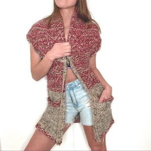 EUC ARITZIA WILFRED FREE XS Sleeveless Cardigan Sweater in Red Multi Wool Alpaca